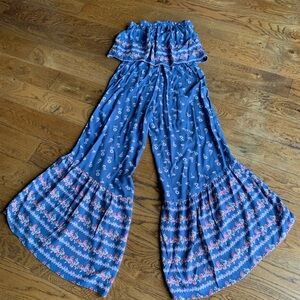 Japna Bohemian Blue Floral Wide Leg Jumpsuit‎